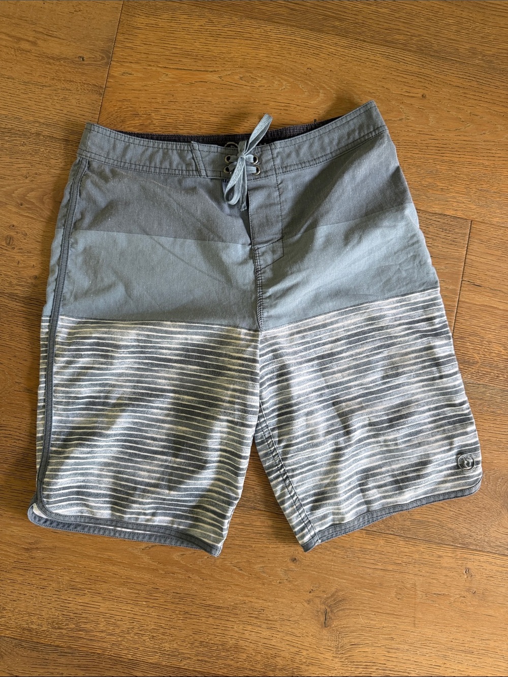 Hang Ten Blue-Gray Striped Board Shorts